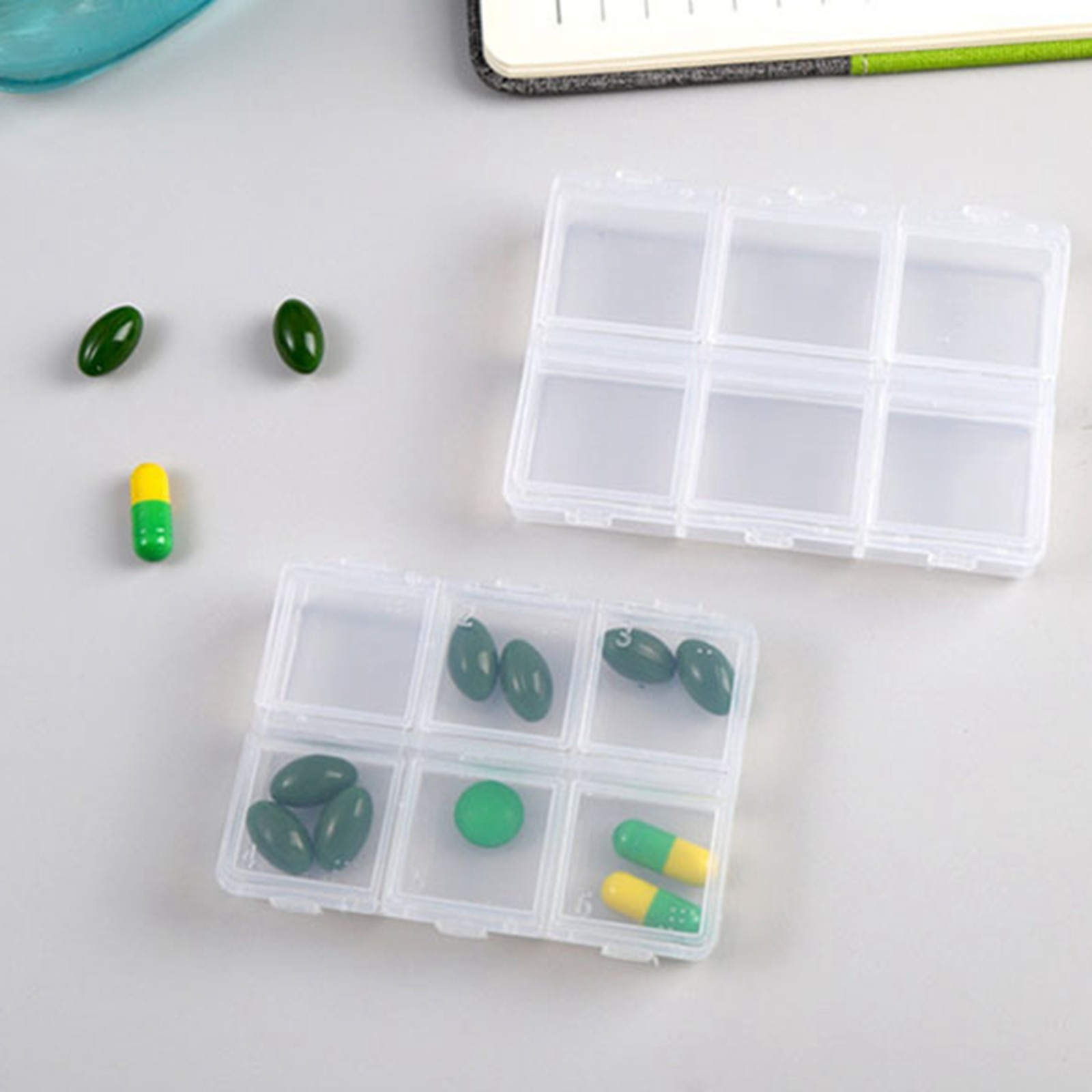 6 Pcs Clear Plastic Organizer Box Case 6 Grids Jewelry Storage Container 3.2"