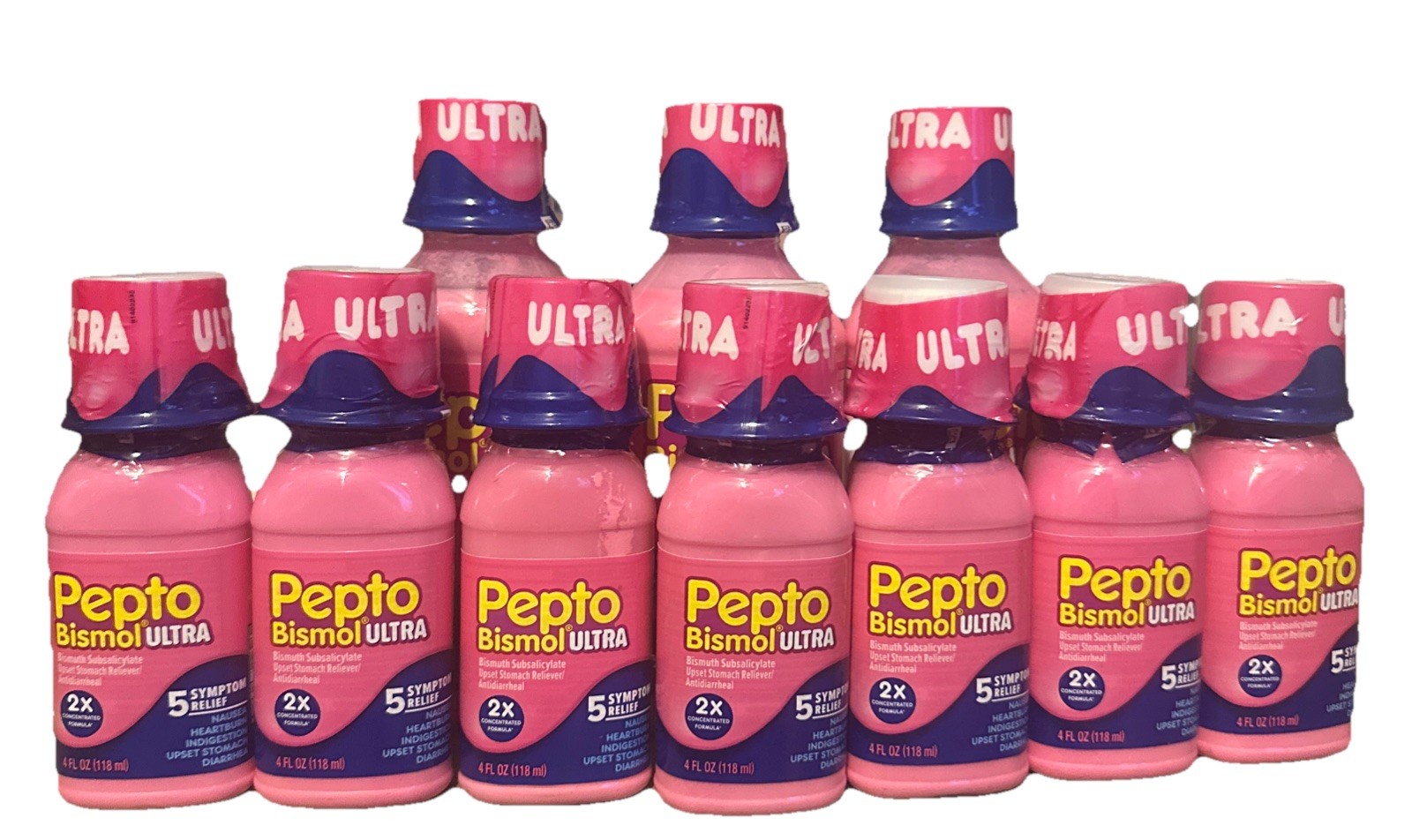 10 BOTTLE DEAL!! Pepto Bismol Ultra  Liquid original  3-12oz 7-4oz Bottles
