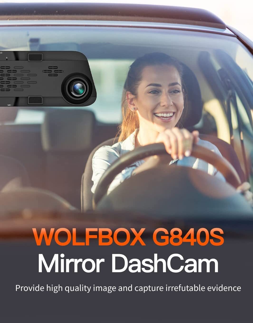 WOLFBOX 4K 12" Mirror Dash Cam With Super Night Vision WDR Backup Camera