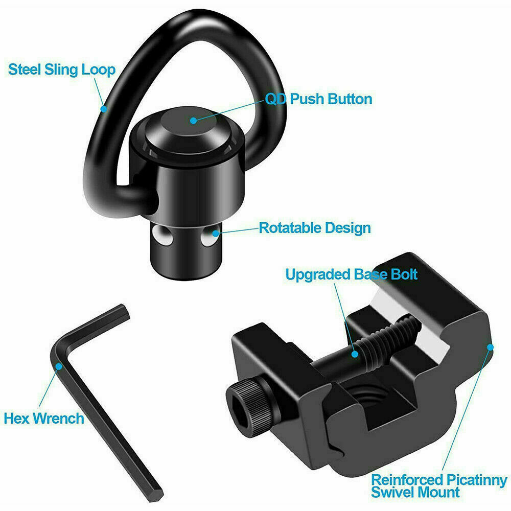 Push Button QD Quick Release Sling Swivel Adapter for 20mm Picatinny Rail Mount