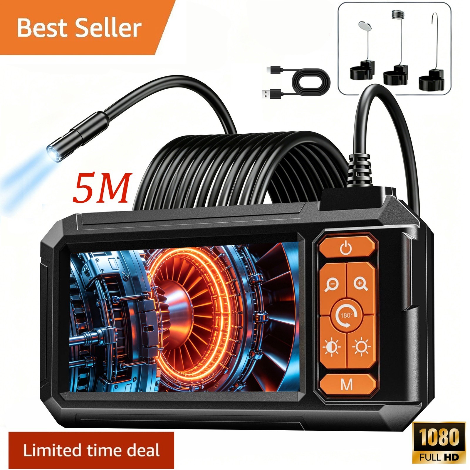 Endoscope Camera with Light, Borescope with 4.3" IPS Screen, 1080P HD, (5M) , d