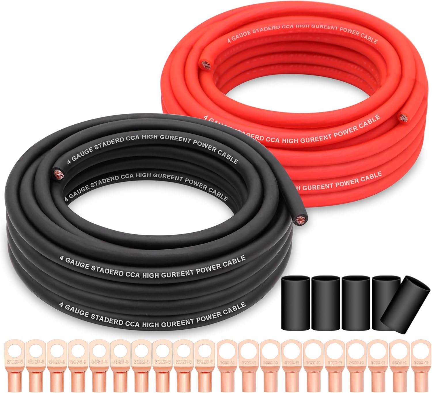 4 Gauge CCA Wire 50FT with Lugs Heat Shrink Battery Power Ground Car RV Amp Wiri