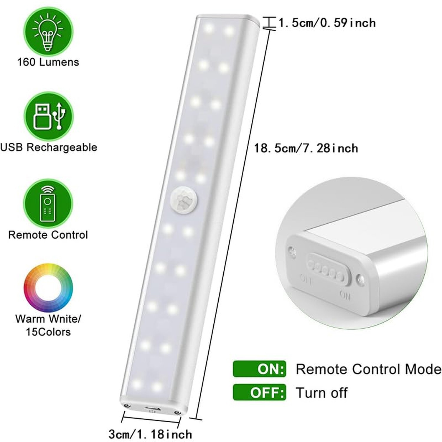Remote Control RGB Lights Under Cabinet Lighting Rechargeable, 48-LED Wireles...