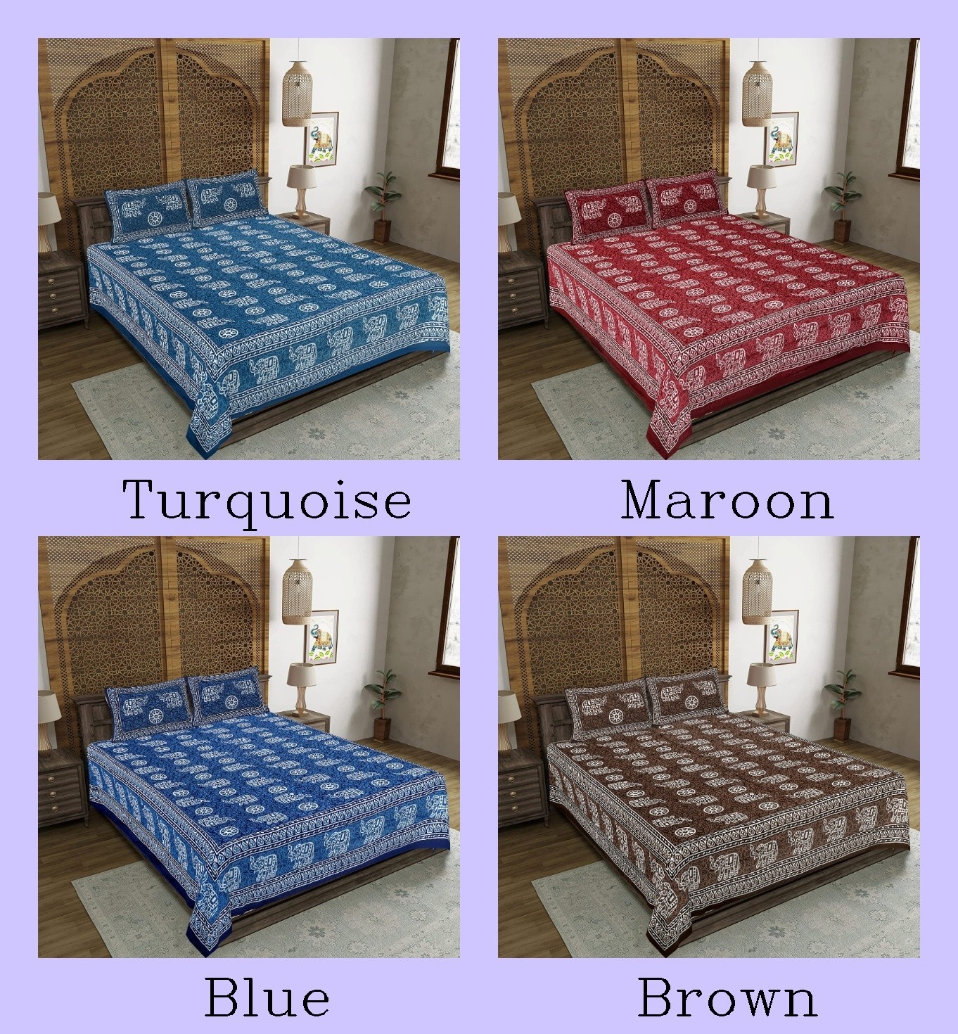 Indian Mandala Cotton Hathi Chakri Diesign Bedsheet With 2 Pillow Cover