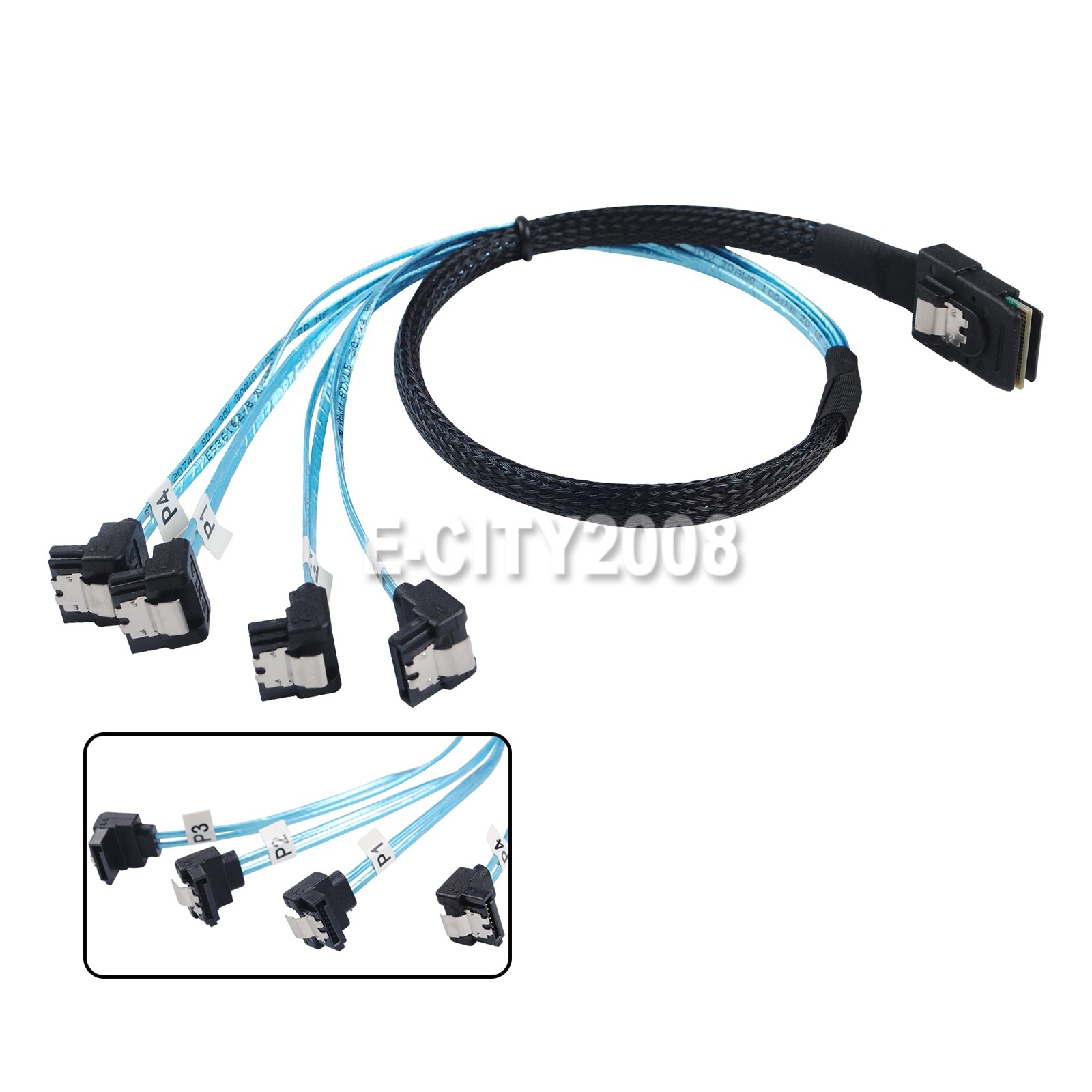 Mini SAS to 90° 4 SATA SFF-8087 Multi-Lane Forward Breakout Splitter Cable