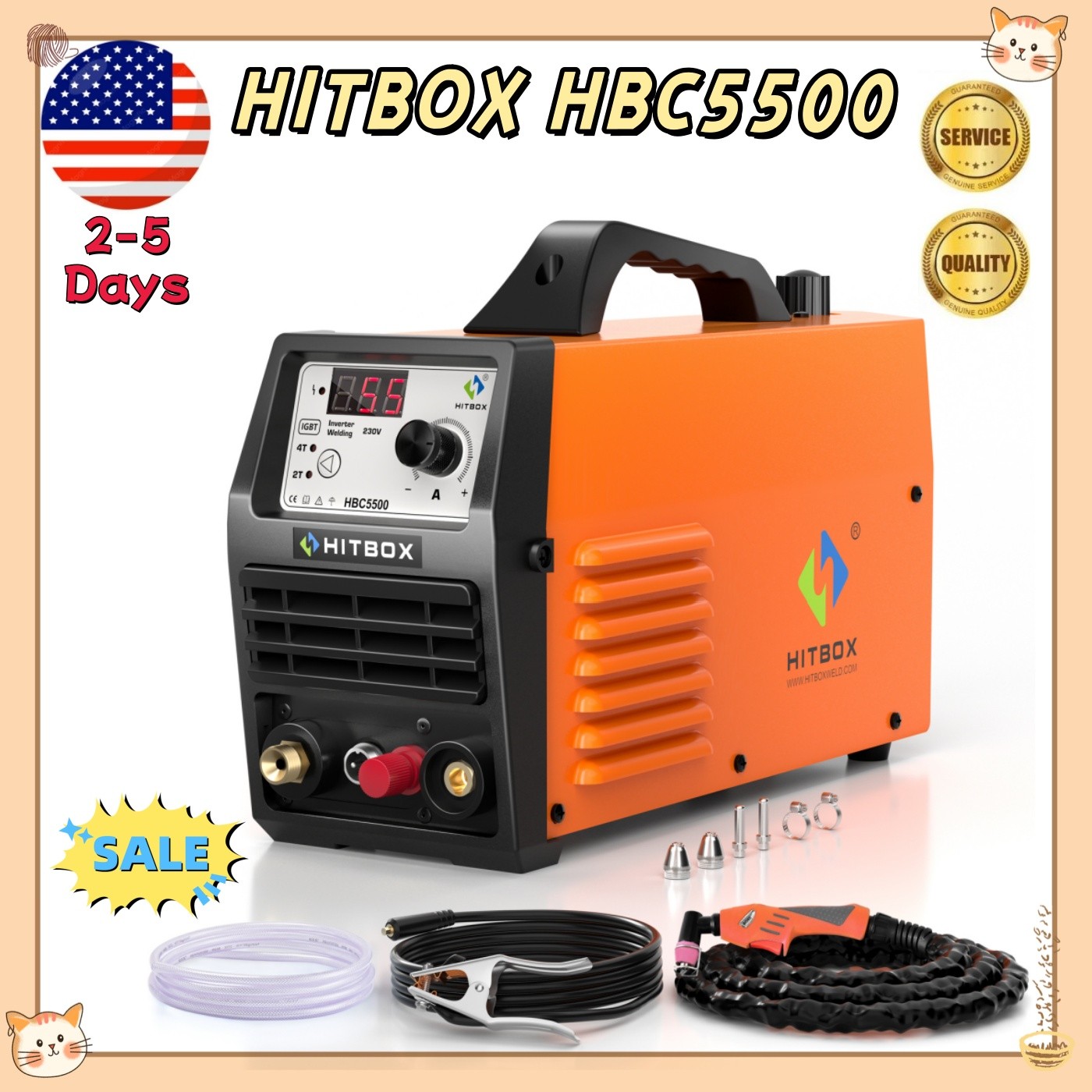 Portable HITBOX HBC5500 Plasma Cutter Orange UNT Pilot Arc Dual 110/220V IGBT