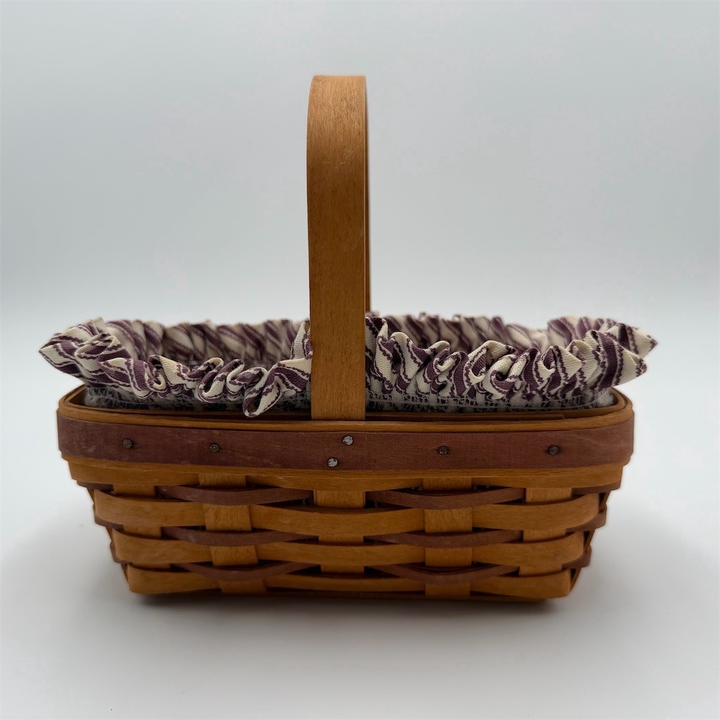Longaberger Sweet Treats Small Handled Basket Purple Gingham Liner Set 3pc