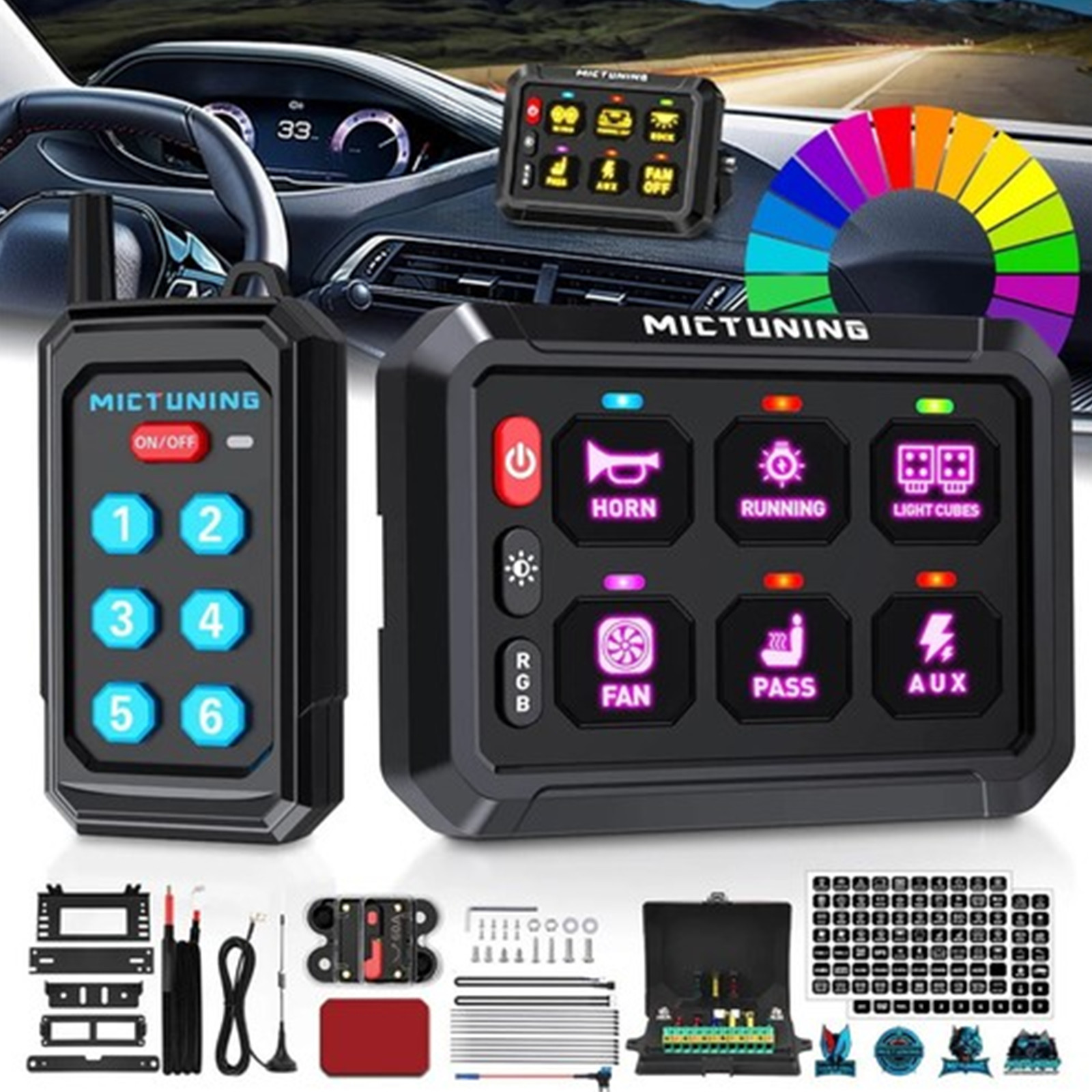 RGB 6/8/12 Gang Switch Panel Wireless Remote/APP Control LED Relay System 12/24V