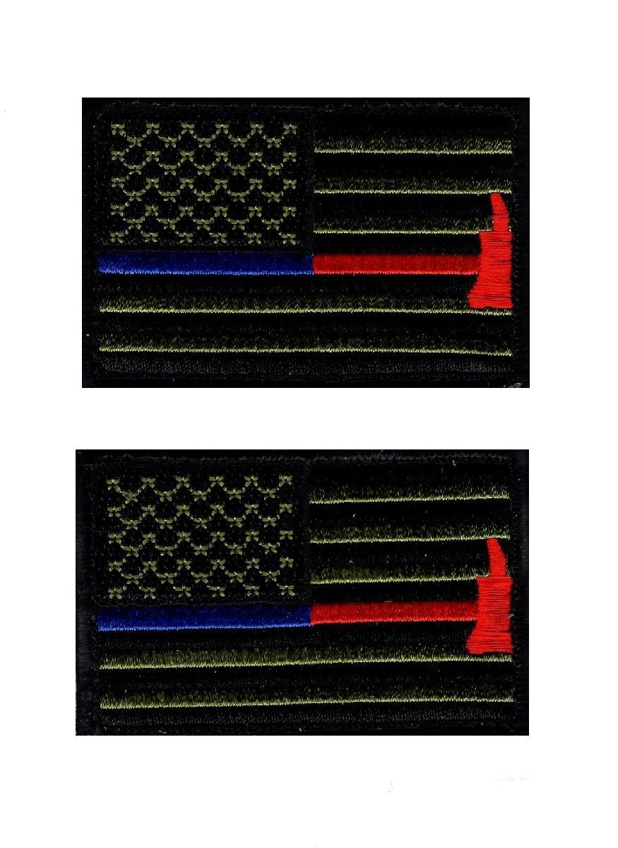 Thin Blue and Red Line USA Flag Police Firefighter Hook Patch (2PC-BR2)