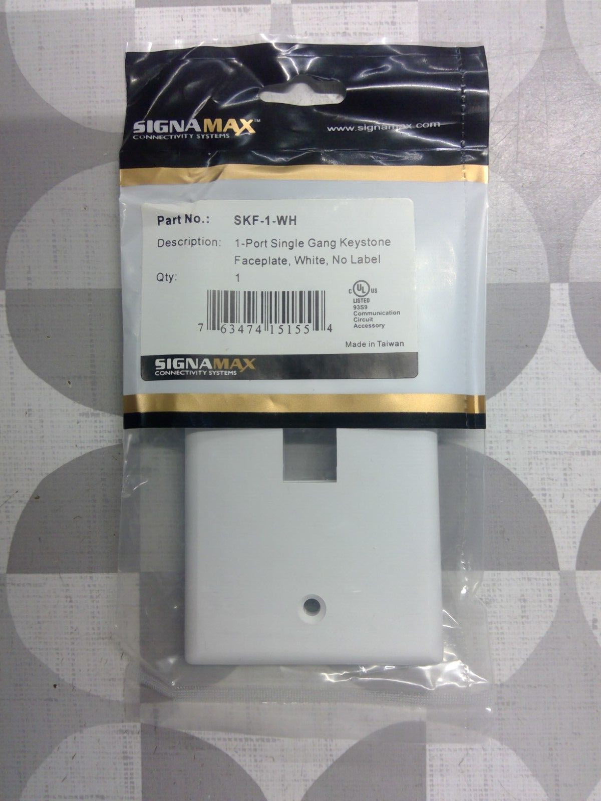 Signamax SKF-1-WH 1 Gang 1 Port Keystone Faceplate, White **Free Shipping**