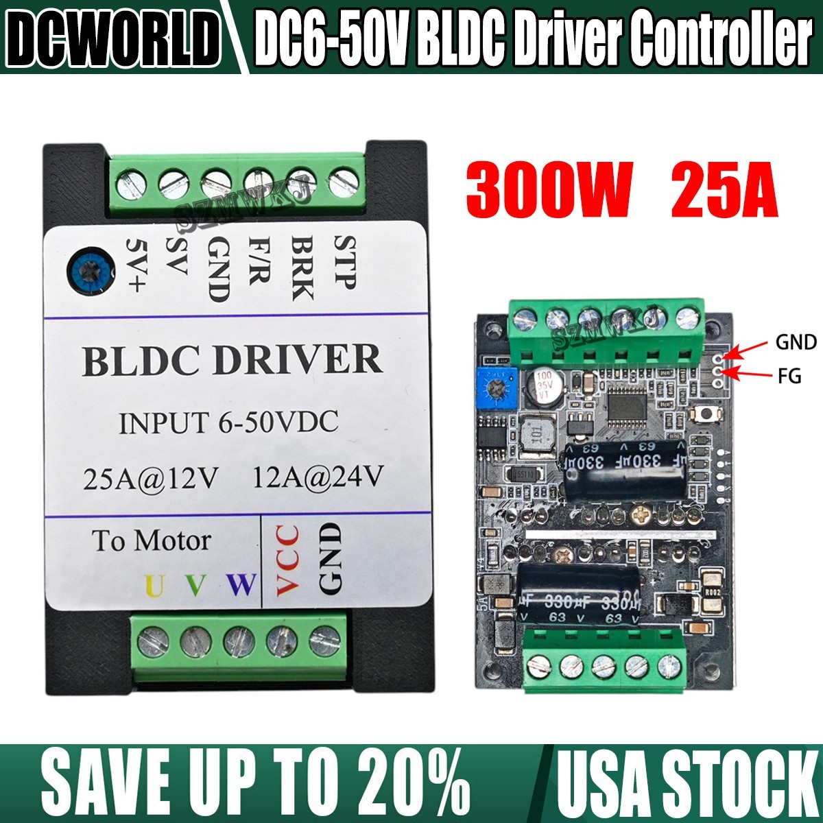 High Speed BLDC Motor Drive Controller Sensorless DC6-50V 300W PWM Reverse Brake