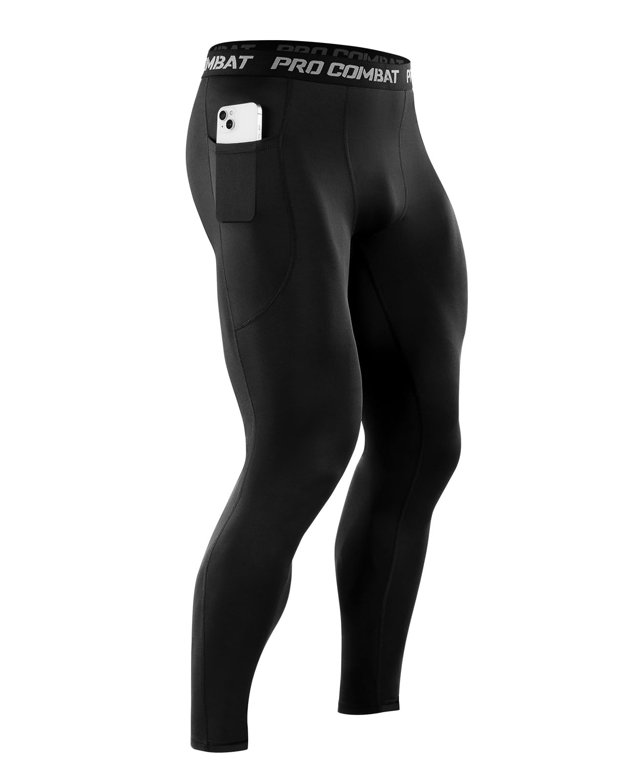 Niksa 1/3 Pack Men's Compression Pants with Pocket, Performance Medium, Black