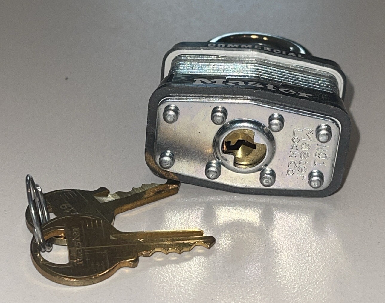 Master Lock Padlock, Standard Shackle, Rectangular Steel Body