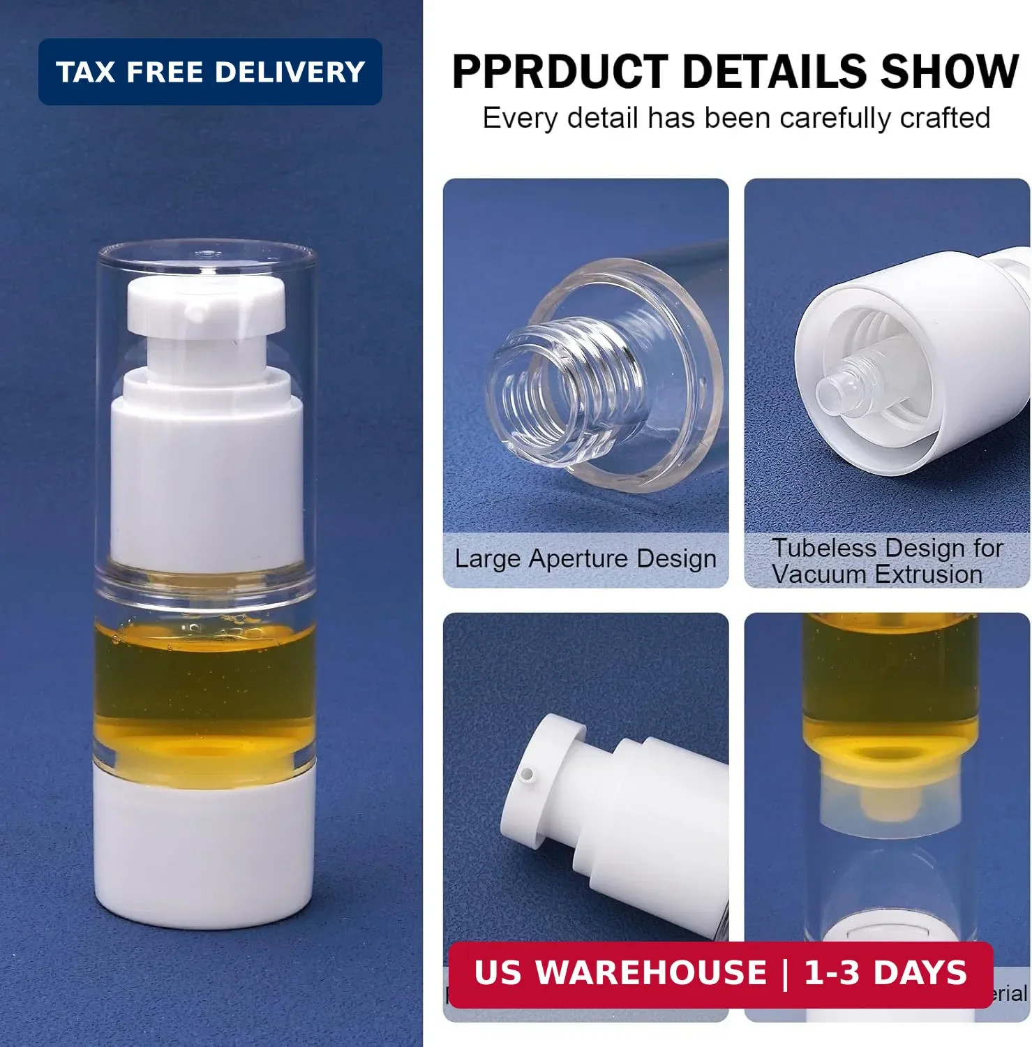 Airless Pump Bottles 8 Pack 0.5oz/15ml Empty Clear Moisturizer Pump Dis