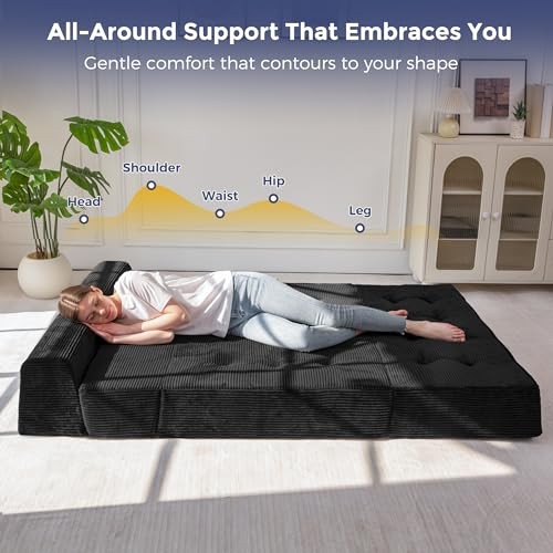 8" Folding Sofa Bed, Convertible Sleeper Sofa Lounger 53" Loveseat Black