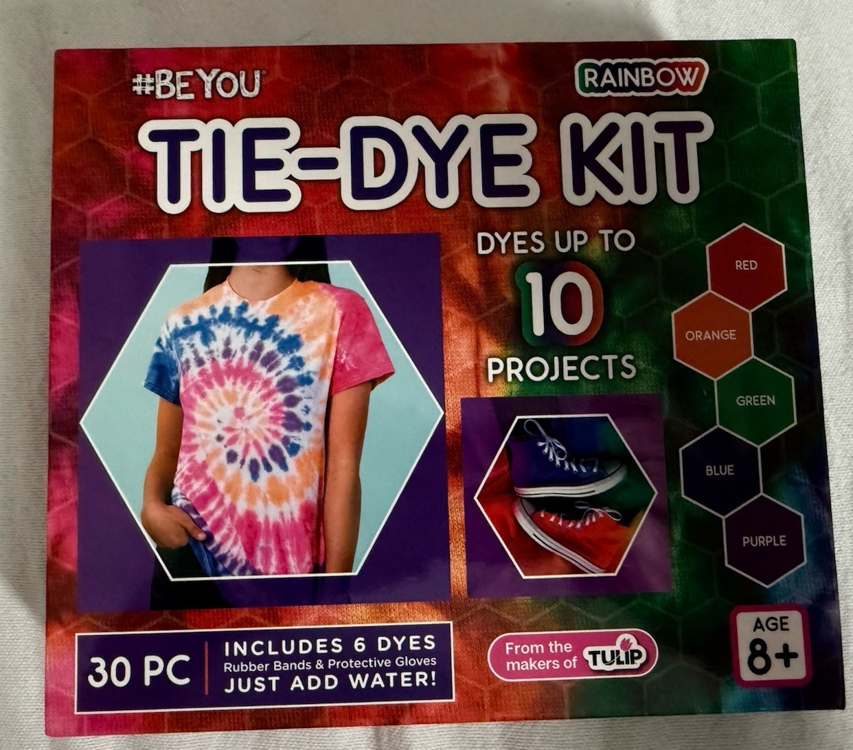 BE YOU Rainbow Tie-Dye Kit- 30 Pieces Just Add Water- Dyes Up To 10 Projects NEW