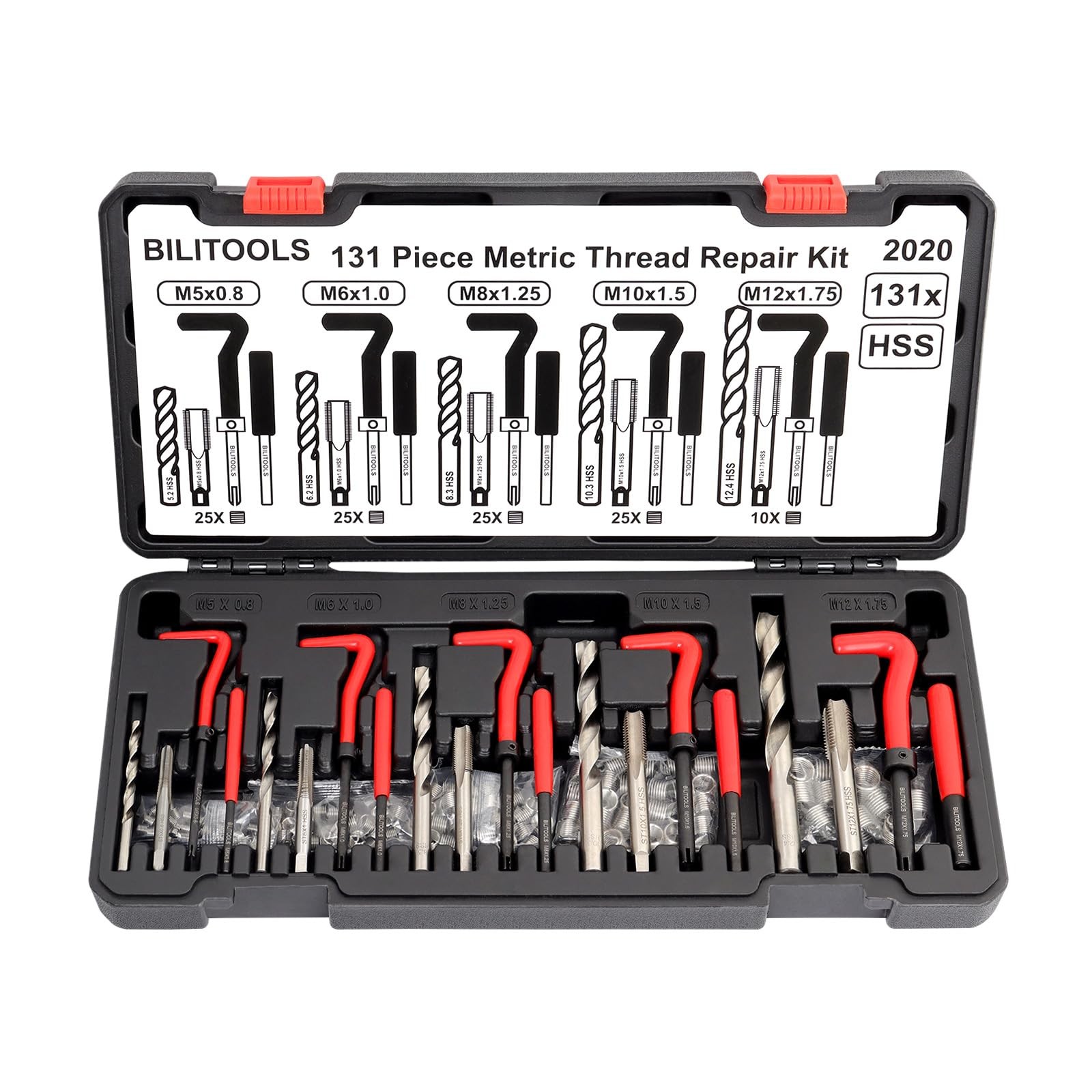 Helicoil Thread Repair Kit Metric, 131Piece HSS Drill Heli Coil Repair Kit M5...
