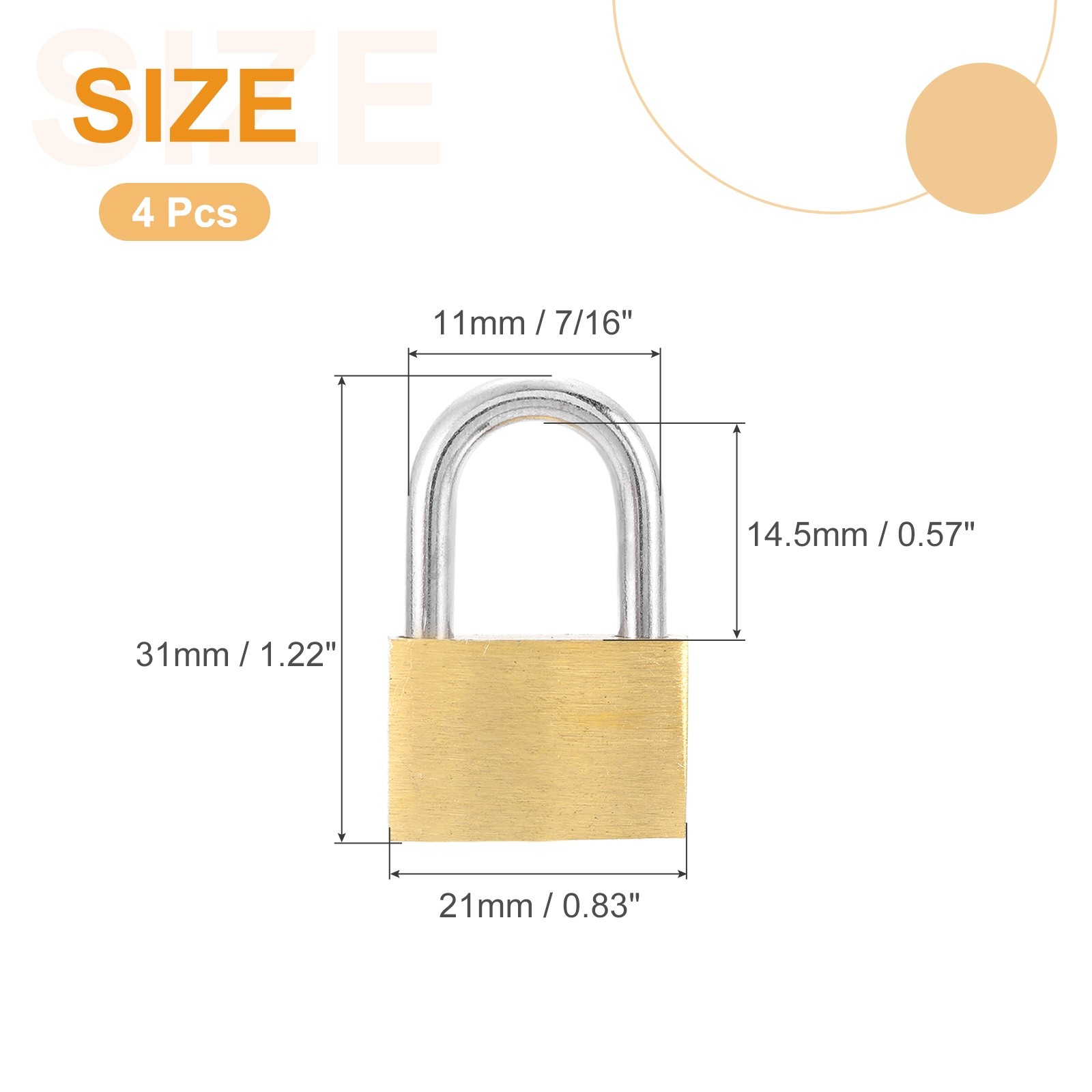 4Pcs Solid Brass Padlock with Key 13/16" Wide Body Small Locks Lock