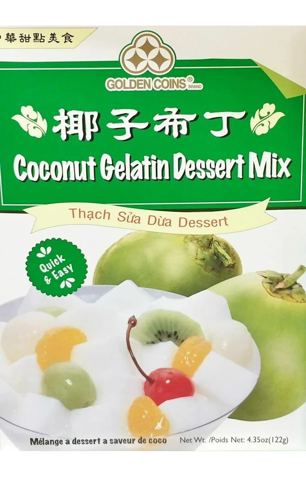 Golden Coins Coconut Gelatin Dessert Mix (Thach Sua Dua Dessert) 4.35oz~Exp10/25