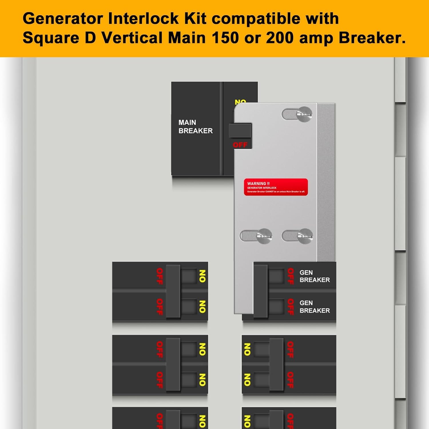 Generator Interlock Kit Compatible with Square D Vertical Main 150 or 200 amp Br