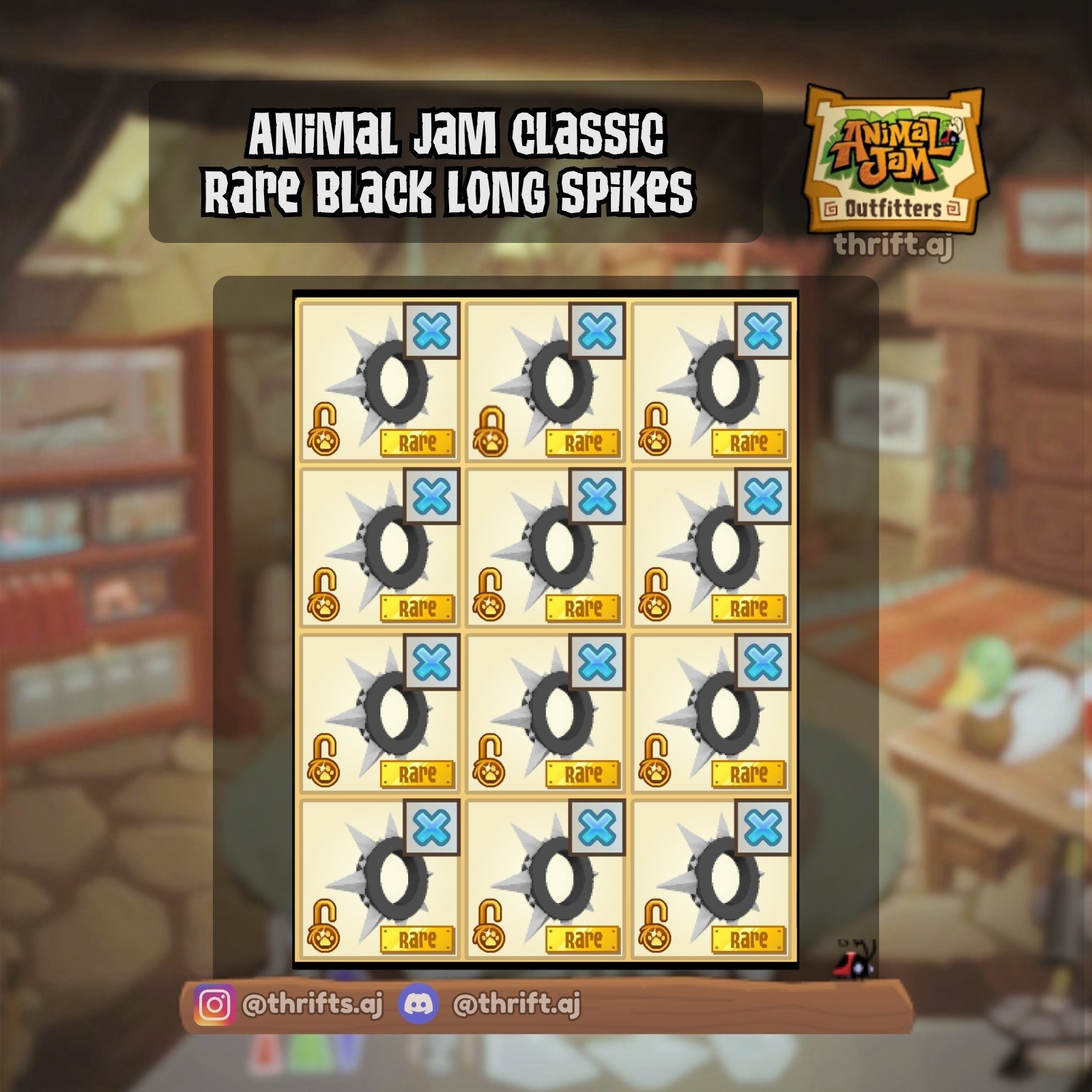 Animal Jam Classic (AJC) | Rare Black Long Spiked Collar  (READ DESCRIPTION)