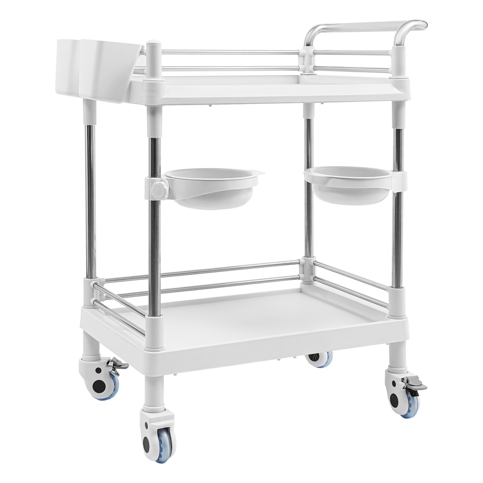 2 Tiers Mobile Utility Cart Set Rolling Medical Trolley Kits for Beauty Salon
