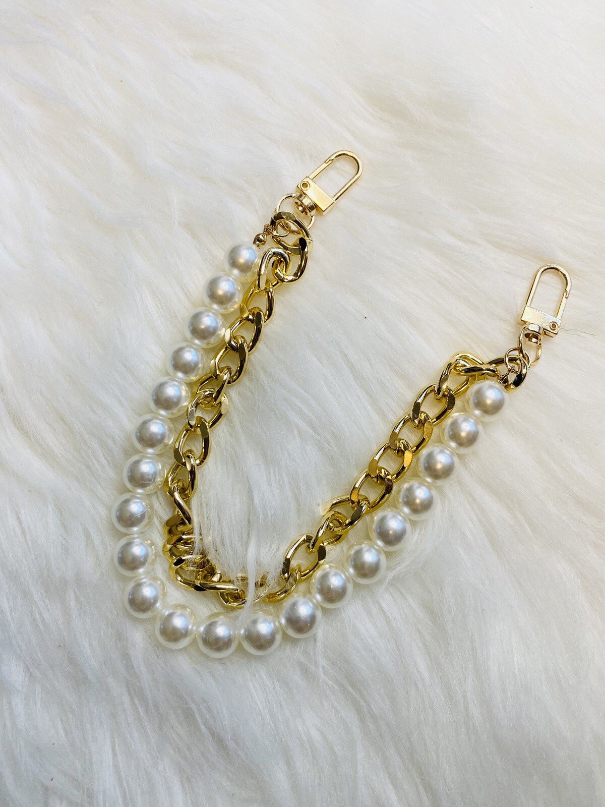 Replacement leather Chain Handle Wrist Strap Wristlet pearl gold 2 layers
