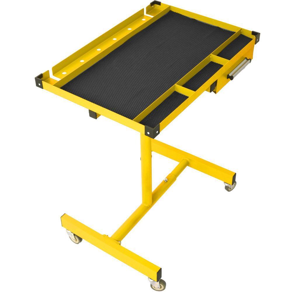 Adjustable Work Table w/Drawer Four 2.5" Swivel Casters and Rubber Bumper Corner