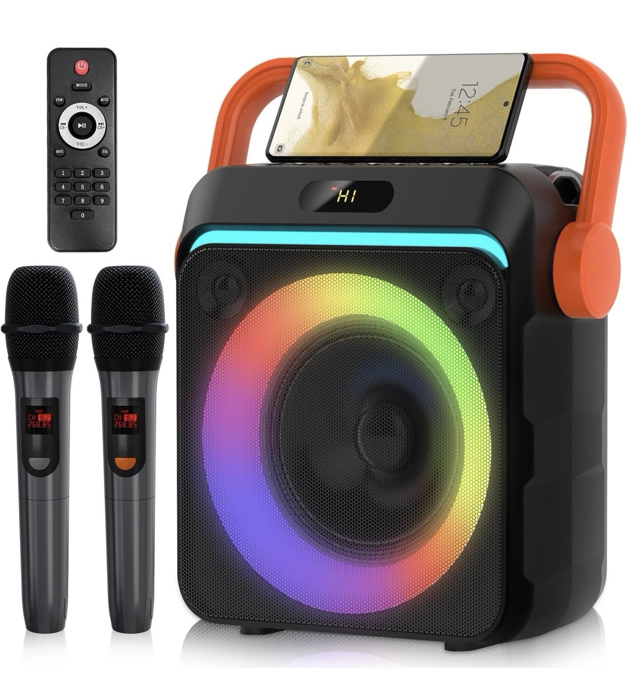 Karaoke Machine with 2 Wireless Microphones, Portable Bluetooth Karaoke Speaker