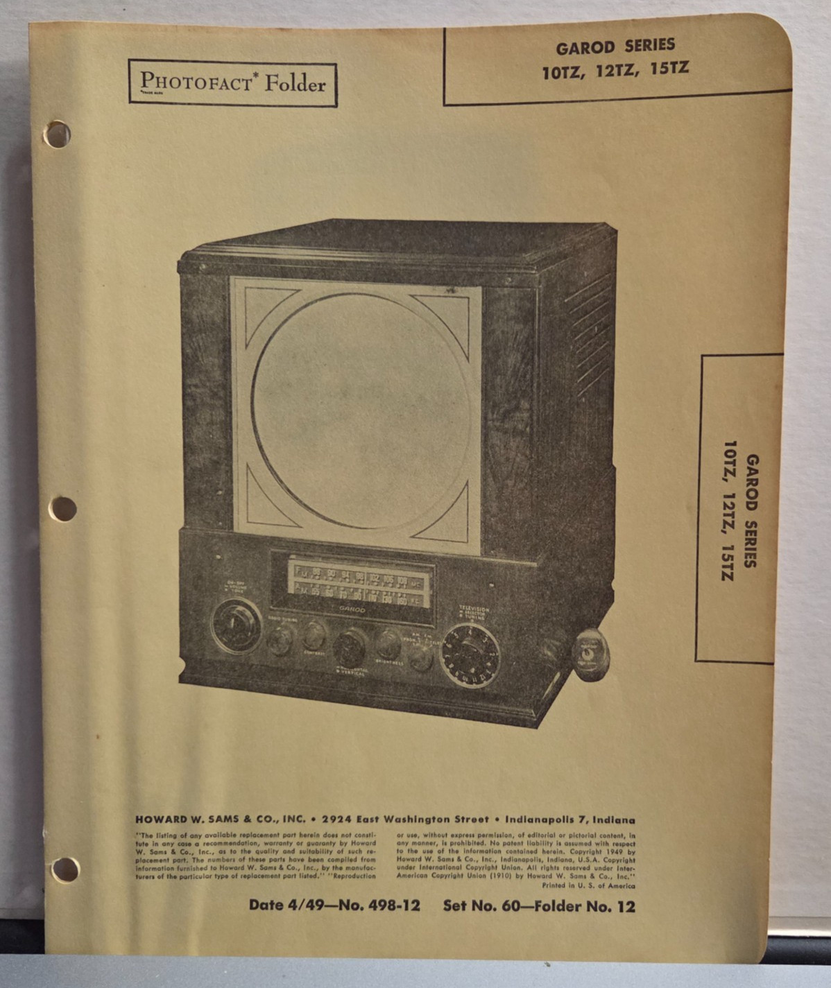 SAMS TELEVISION SERVICE MANUAL 60-12 GAROD SERIES 10TZ 12TZ 15TZ