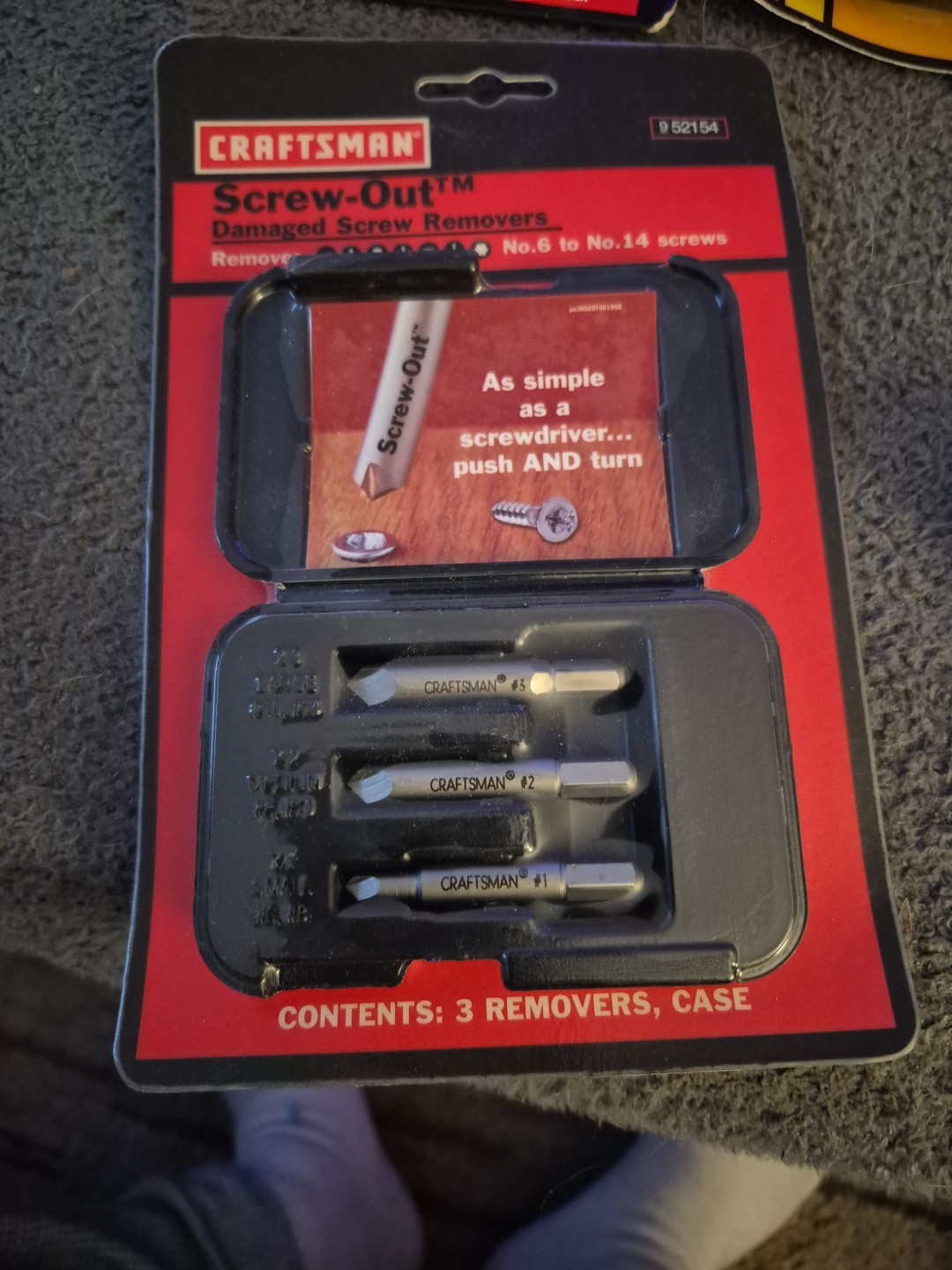 Craftsman 3 Piece Screw-Out Damaged Screw Removers w/ case 6-14 Screws 952154
