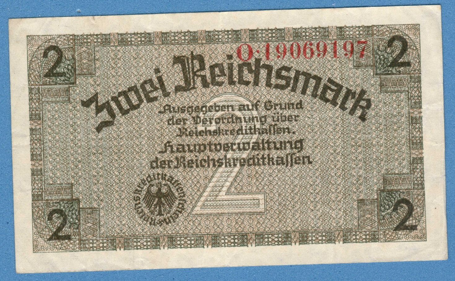 GERMANY LATVIA 2 REICHSMARK 1940-45 EAGLE W/H SWASTIKA P. R137b UK 585