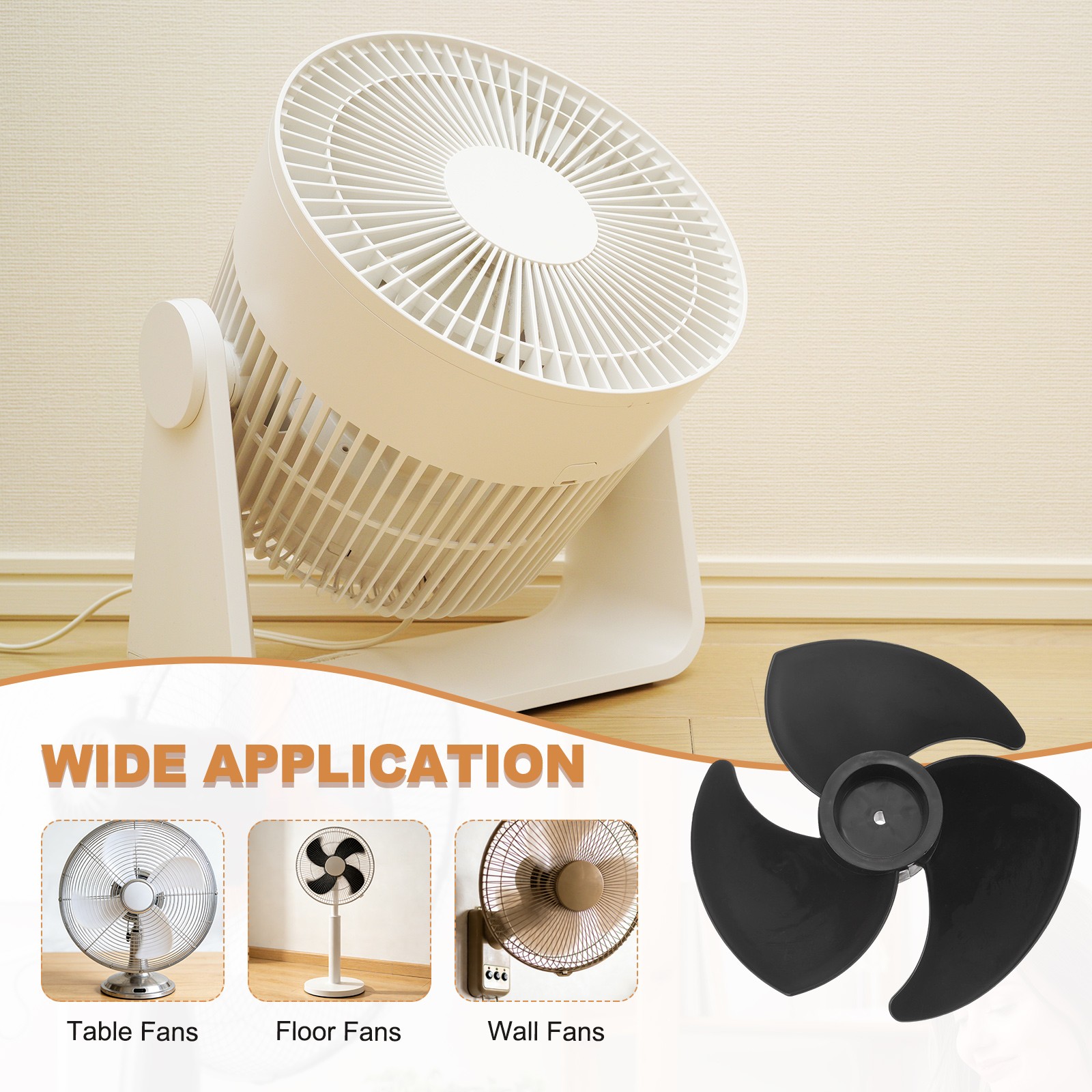 7 Inch Plastic Fan Blade Circulation Fan Blade Replacement, Black