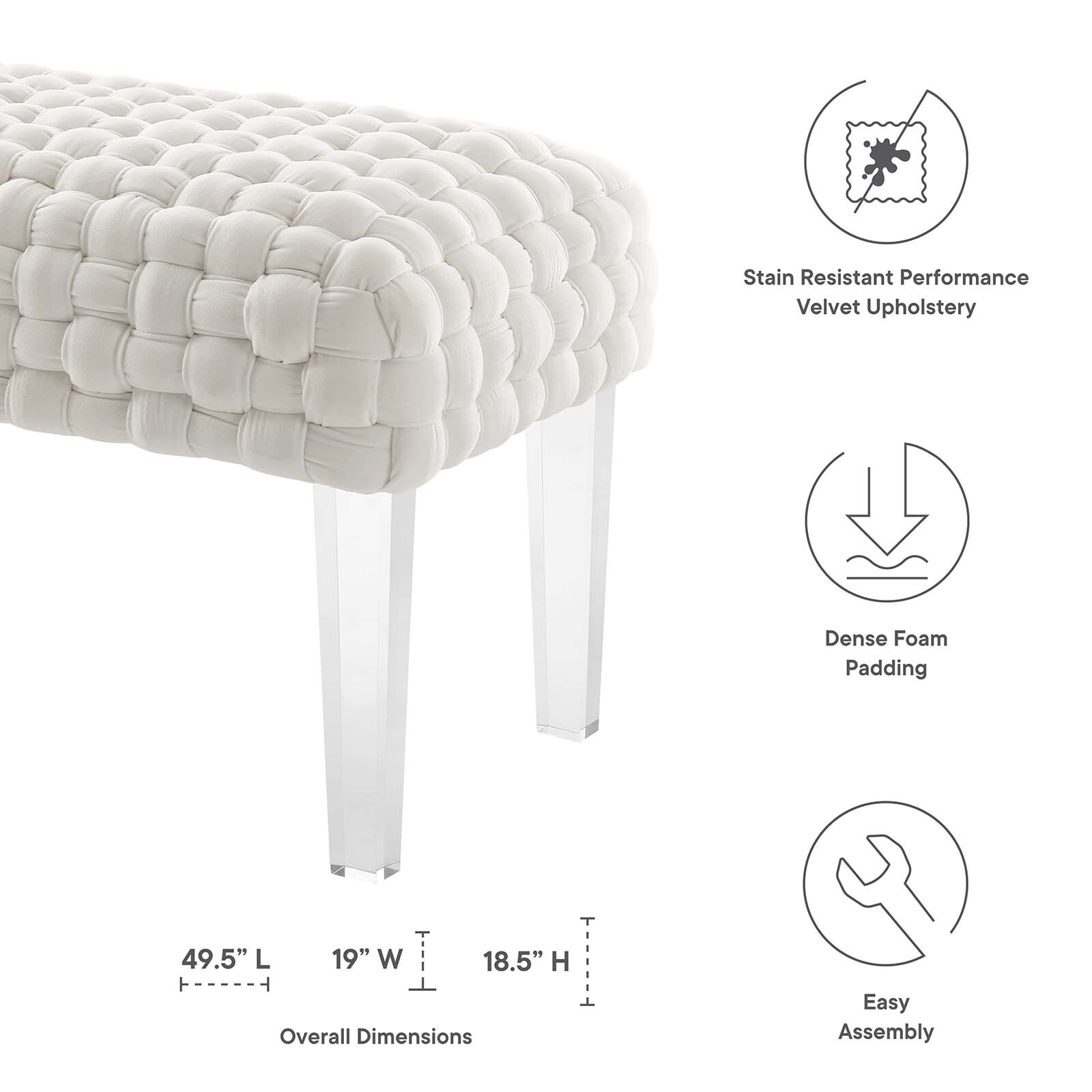 Modway Prologue Braided Velvet Ottoman in White