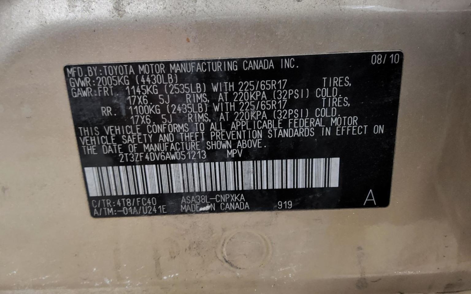 Toyota RAV4 2006-2014 Left Quarter Panel Used 1215