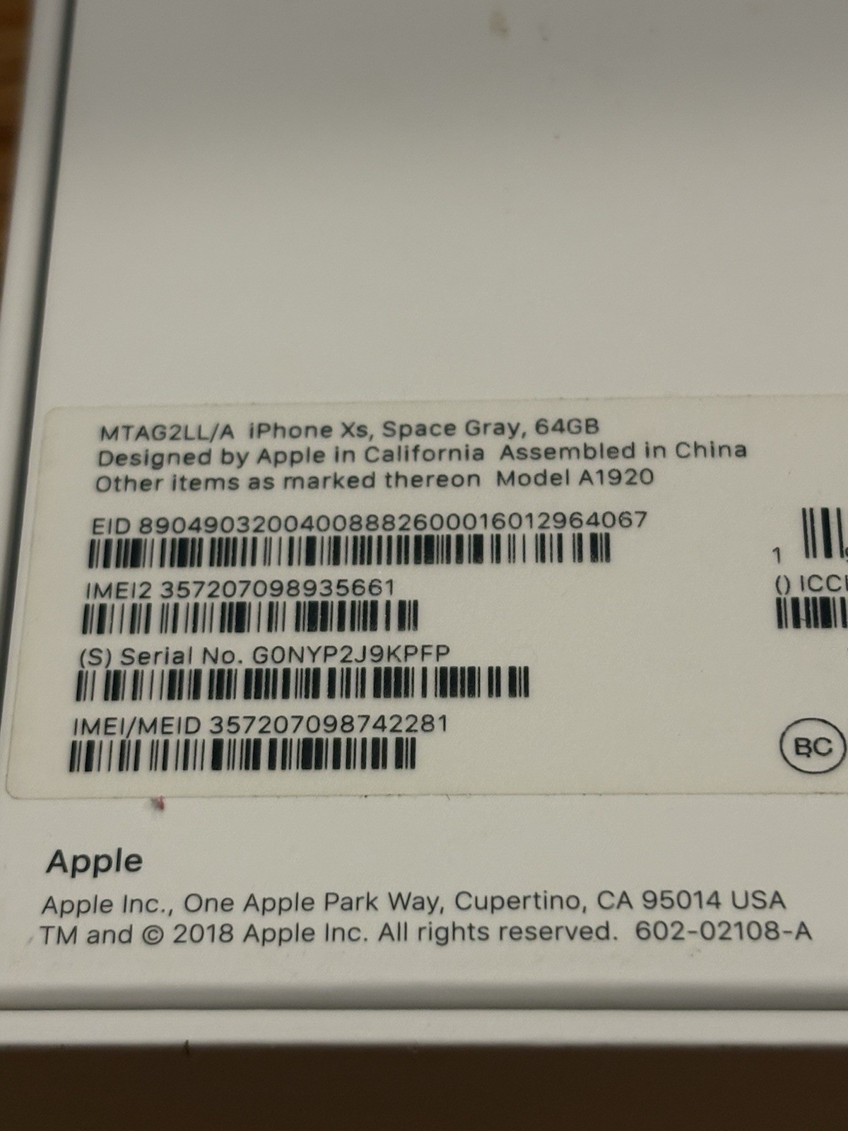 Apple iPhone XS Max Space Gray 64GB BOX ONLY EMPTY BOX