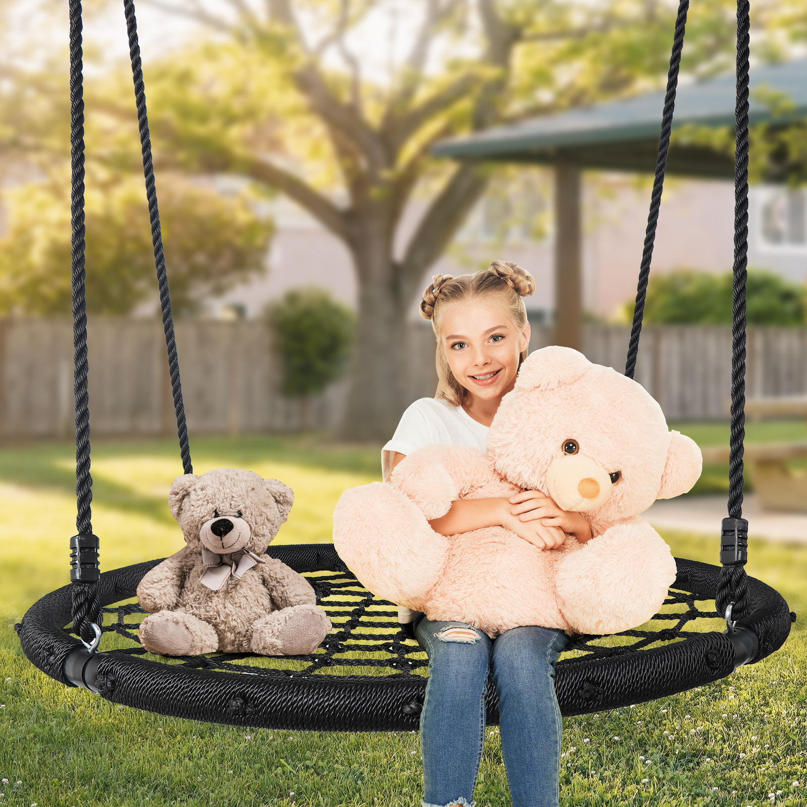 40"/48" Spider Web Saucer Swing Tree Swing Set Adjustable Hanging Rope for Kids