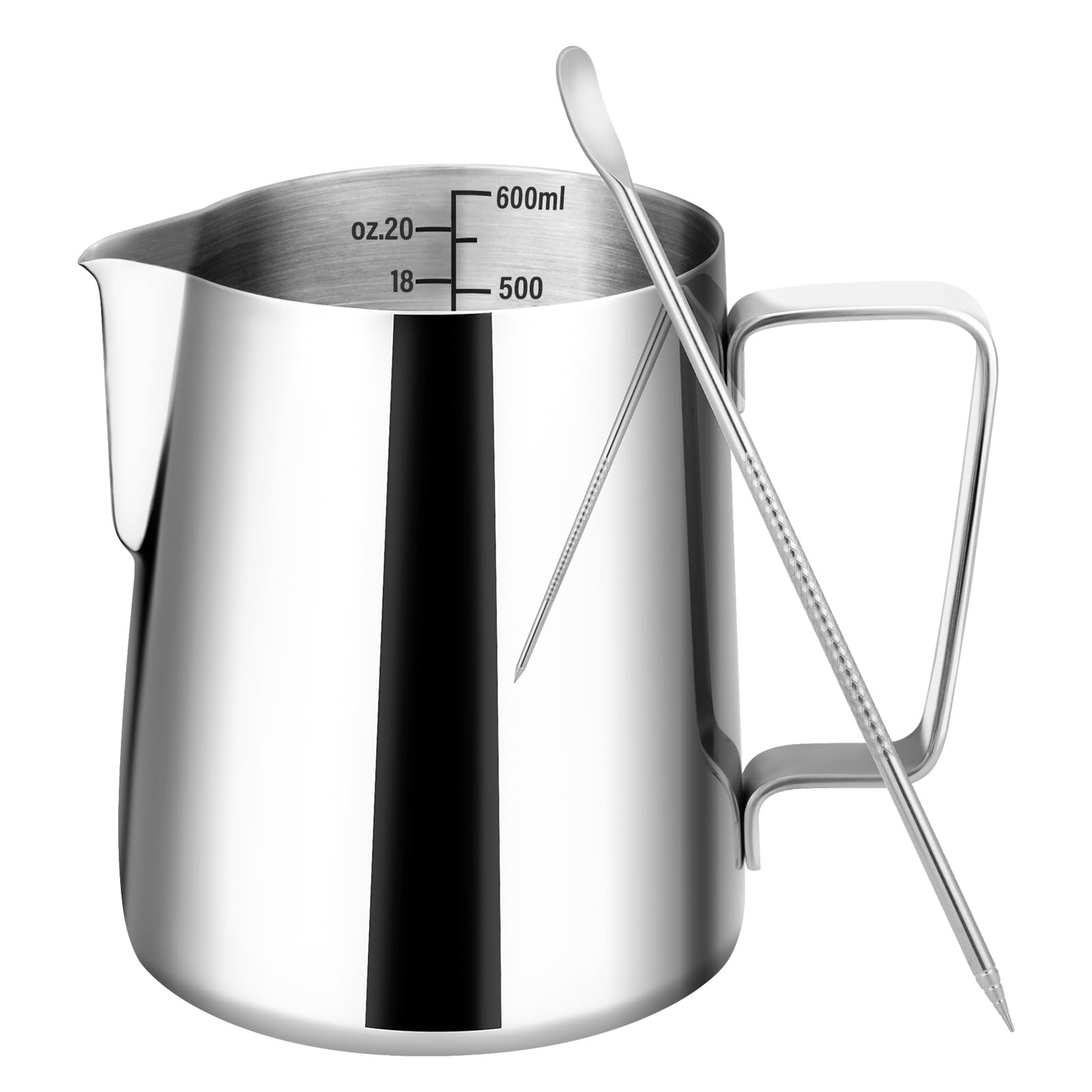 Milk Frothing Pitcher, 20oz Milk Frother Cup with Clear Scale, 304 Stainless ...