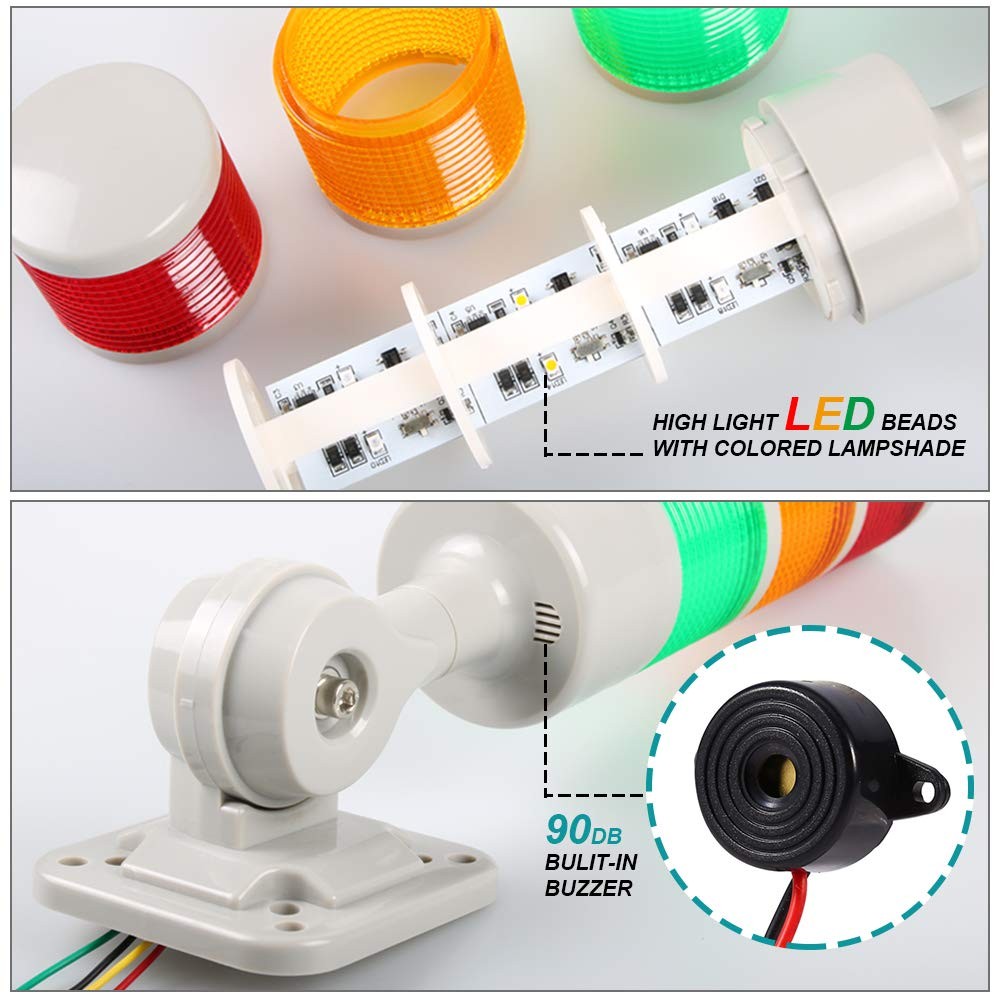 Luban Stack Lights, Industrial 3 Layer/no Buzzer, RED/YELLOW/GREEN DC 12-24V