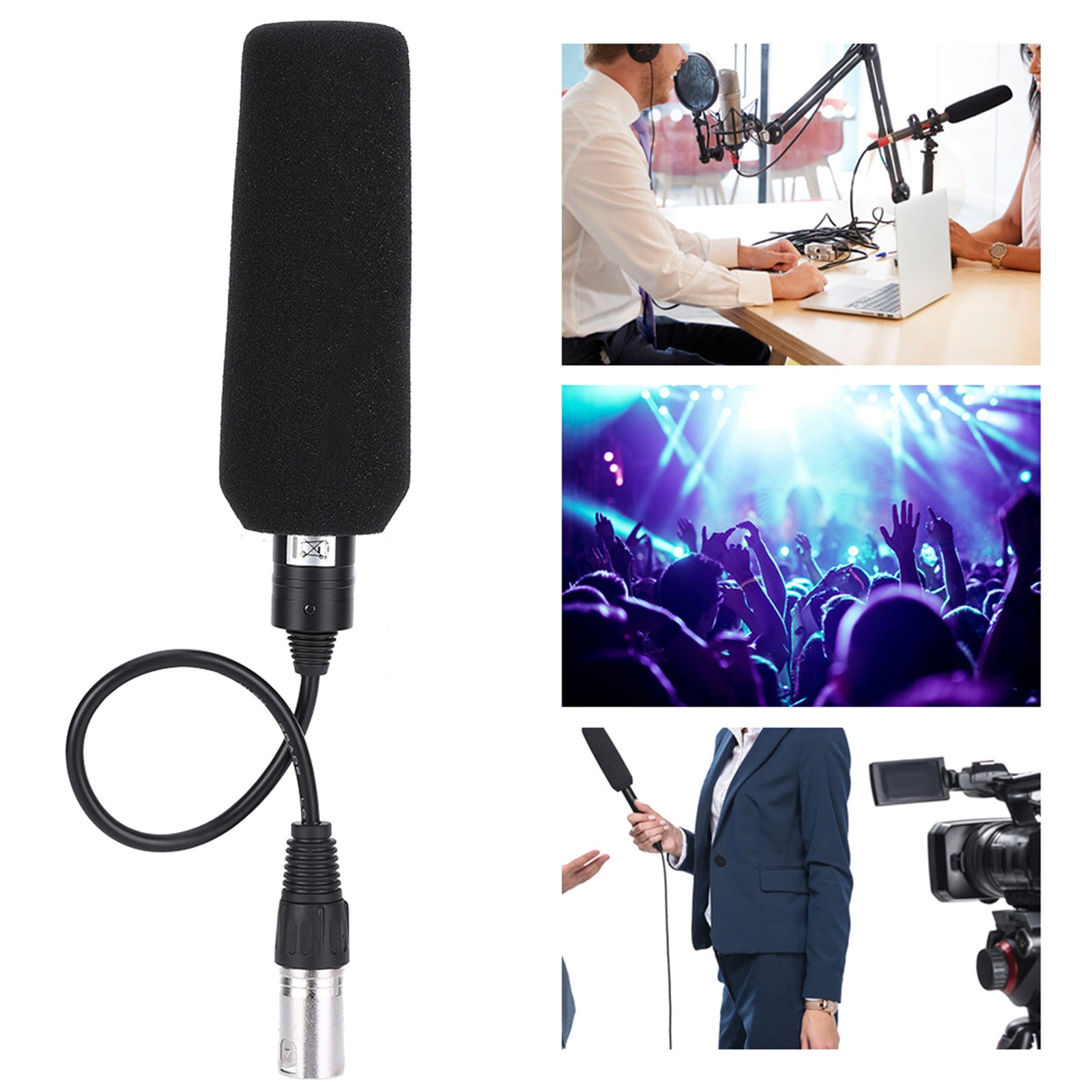 Condenser Microphone Stereo Camera Mic Video Recording Black Unidirectional Anti
