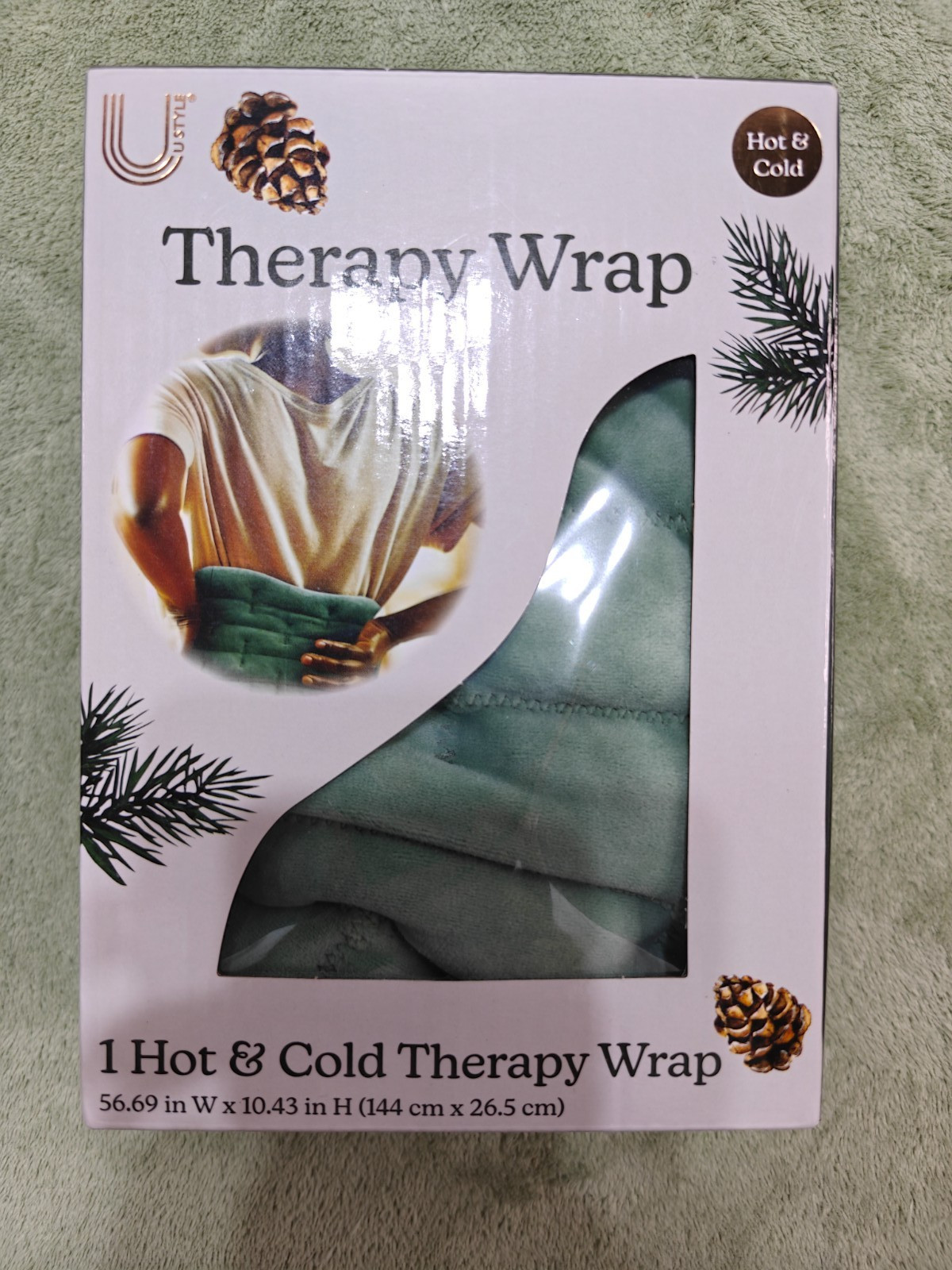 U Style Hot & Cold Therapy Wrap 56" x 10" Green Plush Heating Pad Ice Pack New