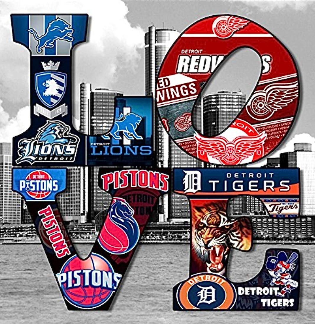 (2) Detroit Sports Teams LOVE Waterproof Vinyl Stickers Lions Tigers Car Decals
