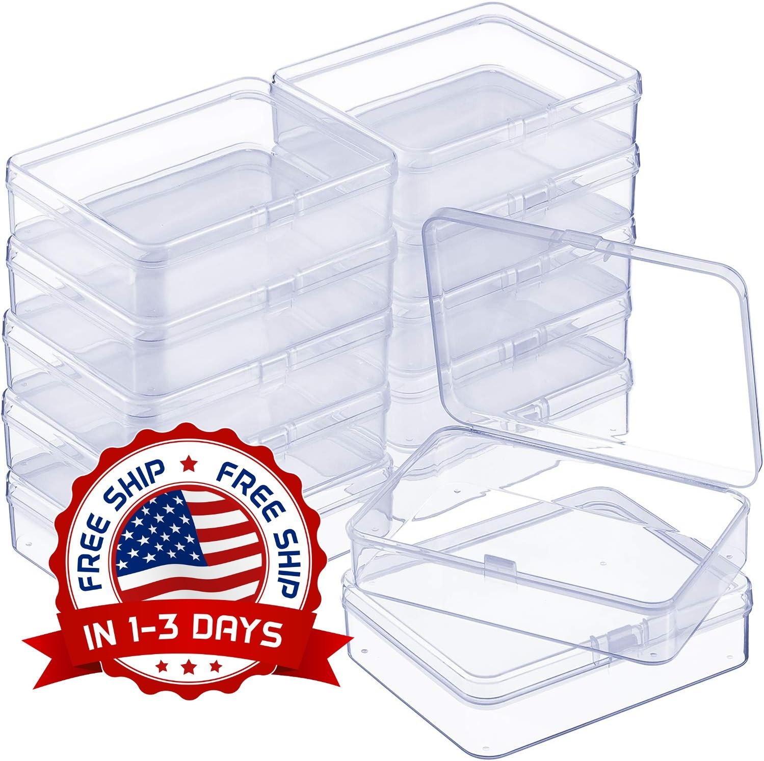 12 Cajas Transparentes Organizadoras Con Tapa Con Bisagras Para Cuentas NEW US.