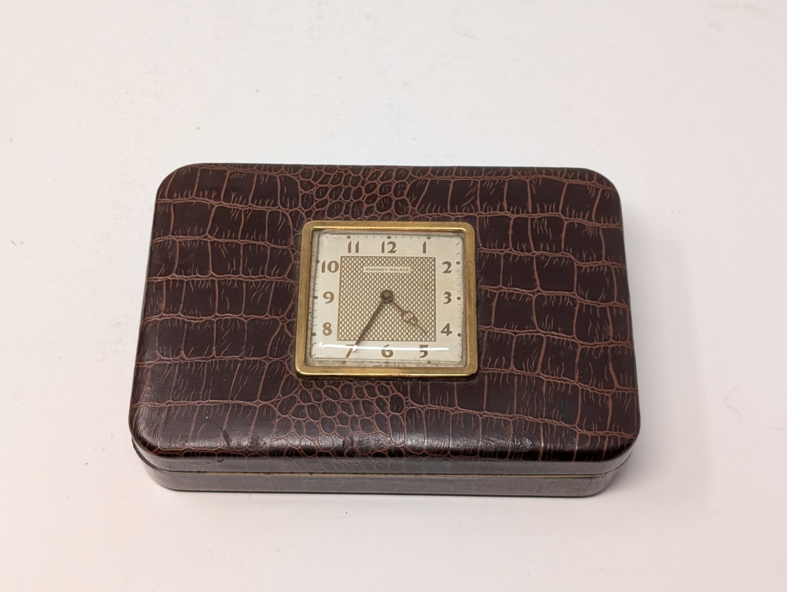Vintage Watch Clock PHINNEY WALKER - Brown Leather - 18 X 12 X 4 Cm