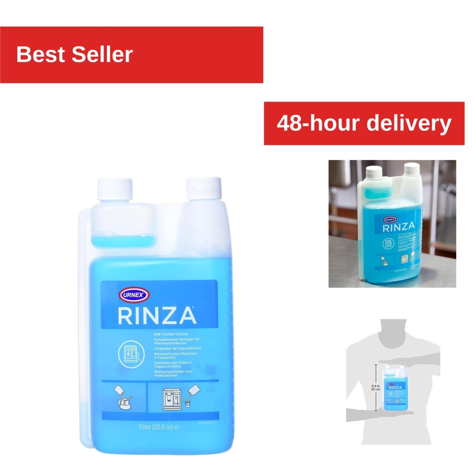 Urnex Rinza Alkaline Milk Frother Cleaner 33.6 oz - Non-Toxic Formula