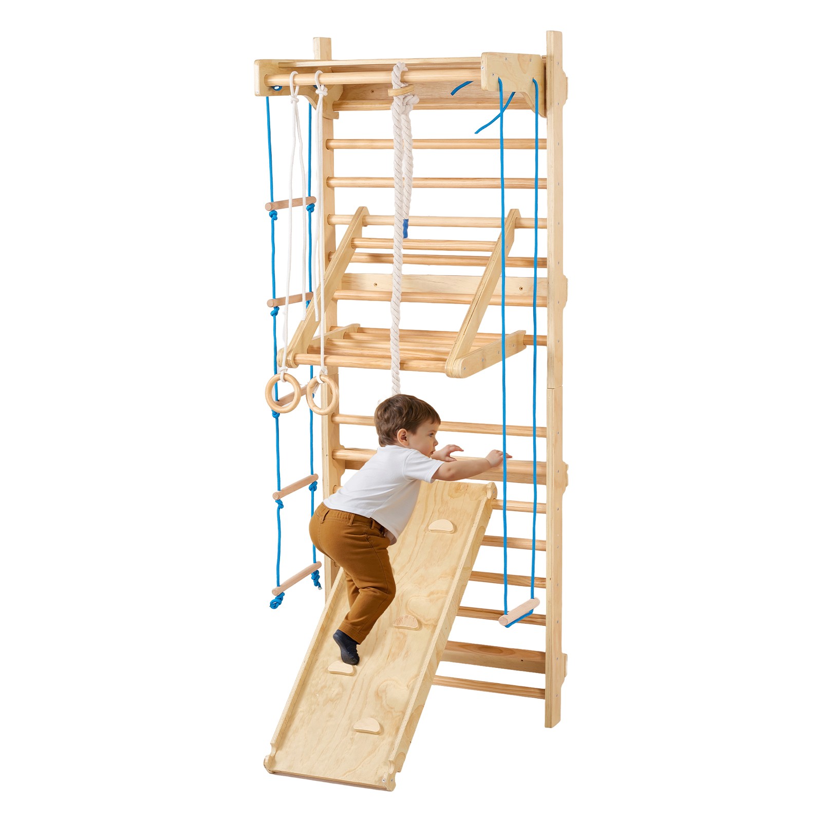 VEVOR Swedish Ladder Wall Gym 8 in 1 Wooden Indoor Playground Climbing Ladder