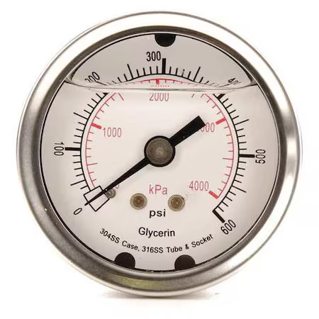 Zoro Select 4Cfp6 Commercial Pressure Gauge, 0 To 600 Psi, 2 In Dial, 1/4 In,