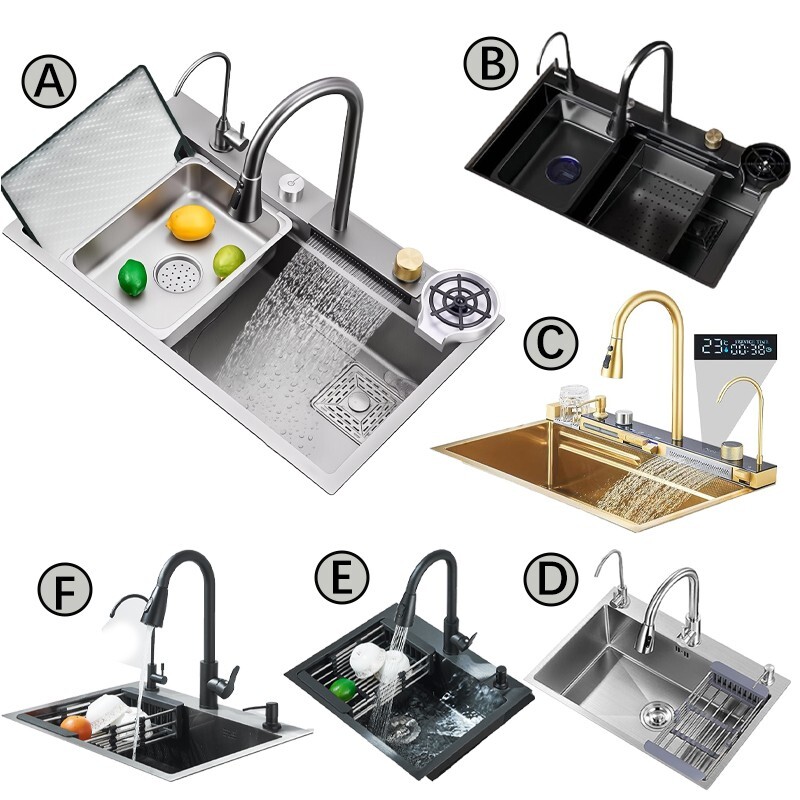 Stainless Steel Waterfall Kitchen Sink Drop-In Single Bowl Workstation w/ Faucet