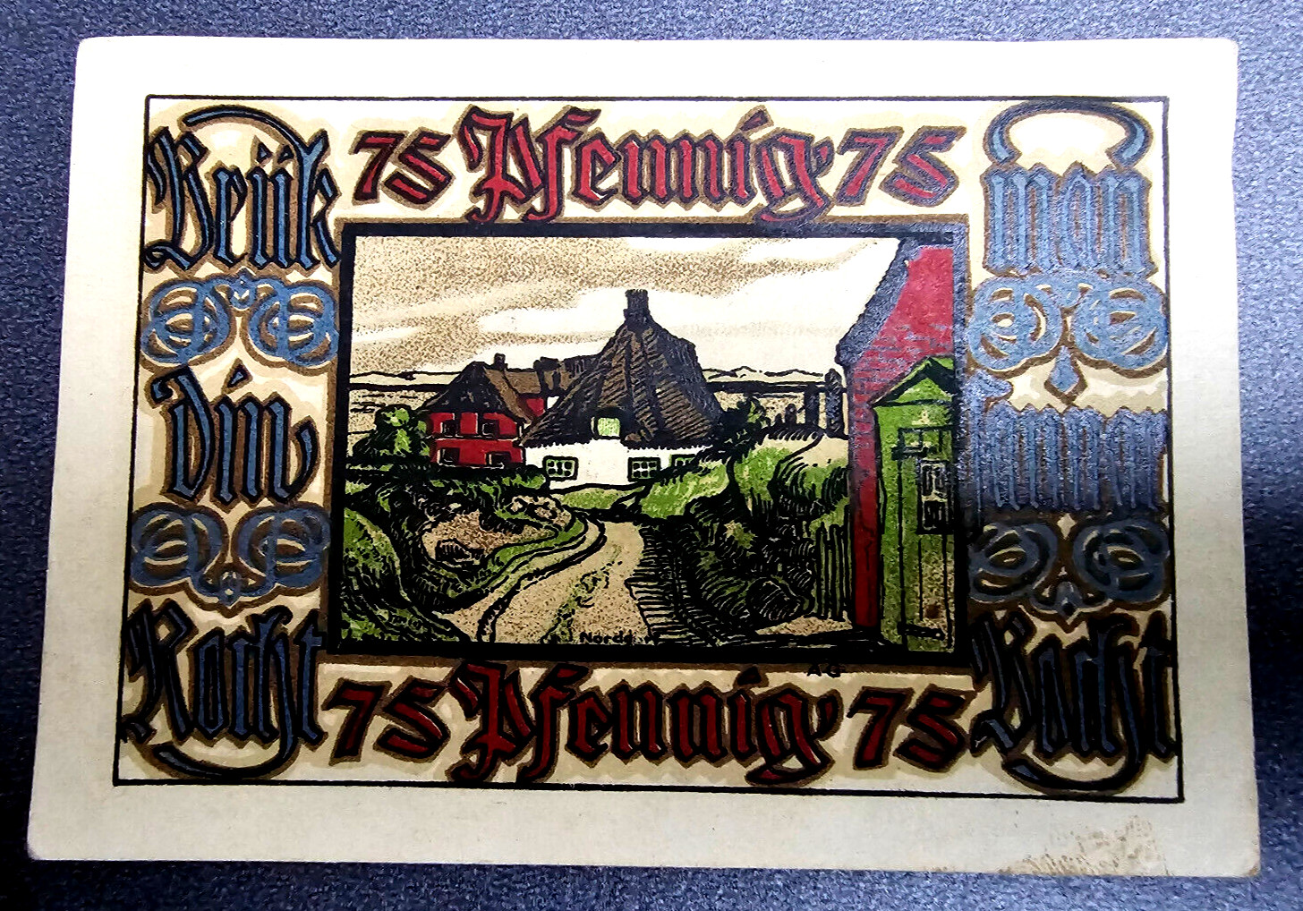 NORDDORF AMRUM NOTGELD 75 PFENNIG 1921 EMERGENCY MONEY GERMANY BANKNOTE (33289)