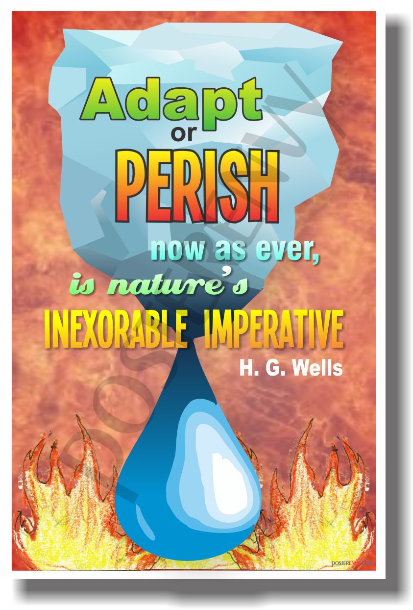 Adapt or Perish - Fire - New Classroom Motivational Quote Poster (cm979)